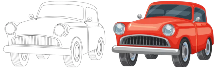 Abwaschbare Fototapete Kinder From sketch to colored vector classic car illustration