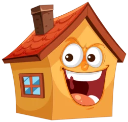 Poster Kinder Animated house with a cheerful, lively expression.