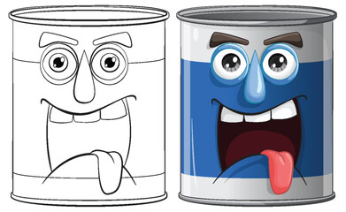 Two cartoon cans showing playful expressions.