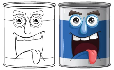 Küchenrückwand glas motiv Two cartoon cans showing playful expressions. © GraphicsRF