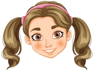 Fototapete Kinder Cartoon of a cheerful young girl with pigtails
