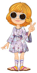 Cartoon girl with peace sign and sunglasses.