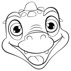 Foto auf gebürstetem Alu-Dibond Kinder Black and white line art of a happy dinosaur.