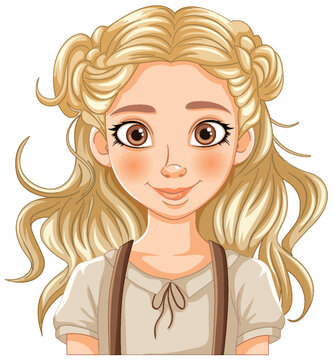 Illustration of a cheerful young girl with blonde hair.