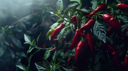 Red hot chili peppers in a dark background