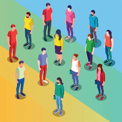 Isometric view of too many people 2d
