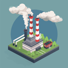 Isometric 2d view of air pollution concept factory