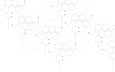 Abstract hexagon geometric chemical background design,Connected hexagons and dots