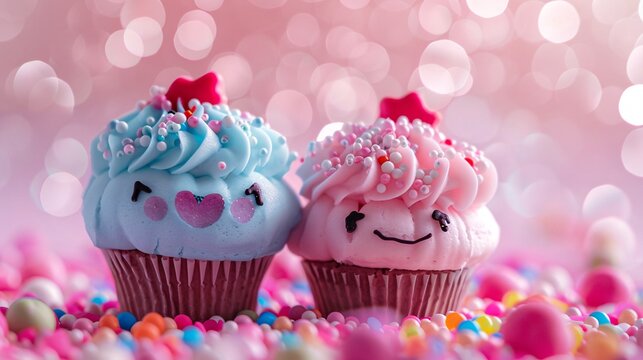 Two cute cupcakes with faces