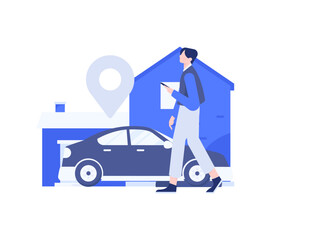 Obraz premium Flat vector concept operation hand drawn illustration of people taking a taxi 
