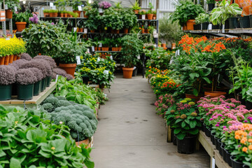 Obraz premium Decorative potted green plants for sale at a garden center.