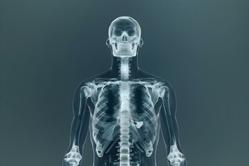 X-ray Scan Revealing Full Skeletal Structure of Human Body. Concept Medical Imaging, Anatomy Analysis, Health Assessment, Bone Structure Identification, Radiology Examination