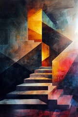 Colorful geometric abstract fine art painting.