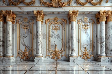 marble and golden 3D traditional wall ceiling. three-dimensional drawing.Ceiling 3D classic wall in gold and marble. 3D artwork