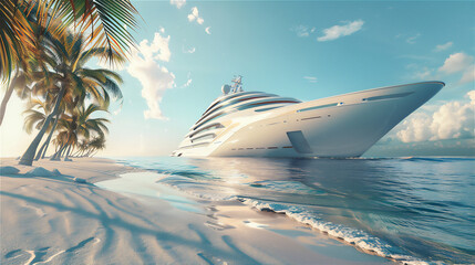 Cruise Ship in the tropical island in summer - obrazy, fototapety, plakaty