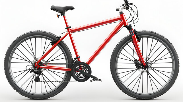 New Red mountain bike bicycle isolated on white background, Bicycle isolated on white background without shadow, Generative AI 