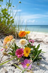 beautiful flowers on beach