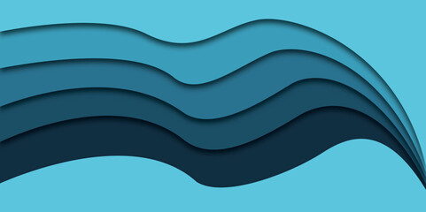 Blue abstract paper wave layer cut background. blue paper cut vector realistic relief. 3D abstract paper art style, use for flyers, posters, prints, decoration. vector art background banner textrue.