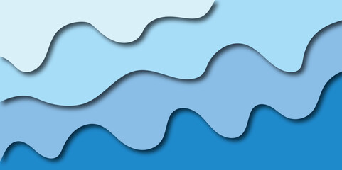 Blue abstract paper wave layer cut background. blue paper cut vector realistic relief. 3D abstract paper art style, use for flyers, posters, prints, decoration. vector art background banner textrue.