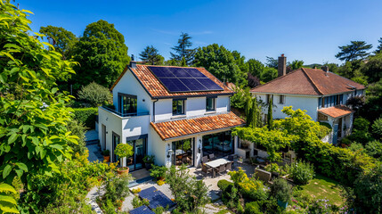 maison avec des panneaux solaires sur le toit