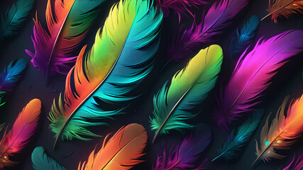 Fototapeta premium Abstract neon feather textures with vibrant colors