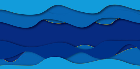 Blue abstract paper wave layer cut background. blue paper cut vector realistic relief. 3D abstract paper art style, use for flyers, posters, prints, decoration. vector art background banner textrue.