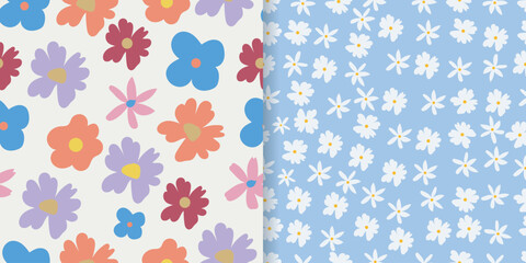 vector  seamless patterns set flowers different background and flowers spring and summer collection