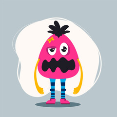 Hand drawn adorable and funny monster on flat colorful background isolated for versatile use in print, Halloween, t-shirt, birthday celebrations, party decorations.