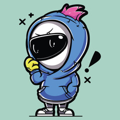 Cool dope comic cartoon character with hoods in street style fashion