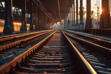 Fototapeta na wymiar overground rail track on the iron pillars with a fast train, side view, 