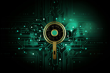 Security concept. Circuit board key logo icon on the digital high tech style vector background 