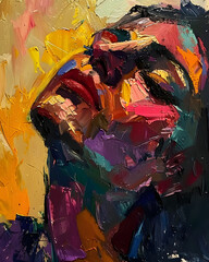 Fototapeta premium Abstract Portrait of a Woman with Colorful Paint Strokes and Textures