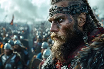 Foto op Canvas Epic Viking Warrior Ready for Battle in Dramatic War Scene © aimodels24