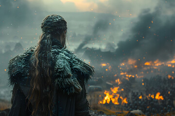 Epic Viking Warrior Ready for Battle in Dramatic War Scene