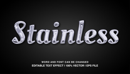 Stainless editable text effect template, metal texture effect bold sliver glossy style, premium vector