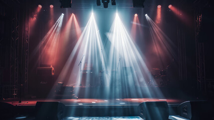 Dark concert stage with spotlight. Space for text.