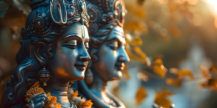 Intriguing closeup image featuring Hindu deities Lord Krishna and Shiva. Concept Hindu Deities, Lord Krishna, Lord Shiva, Closeup Image, Intriguing Portrait