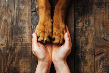 Closeup of Human Hands Holding Dog Paws, Top View