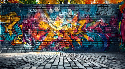 Abstract graffiti painting on concrete wall