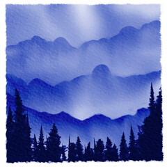 hand painted watercolour mountain landscape scene  - 764674300
