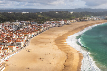 Aerial view of Nazaré beach and the Atlantic ocean, Portugal