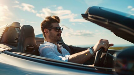 Naklejka premium Businessman Driving Convertible Sports Car