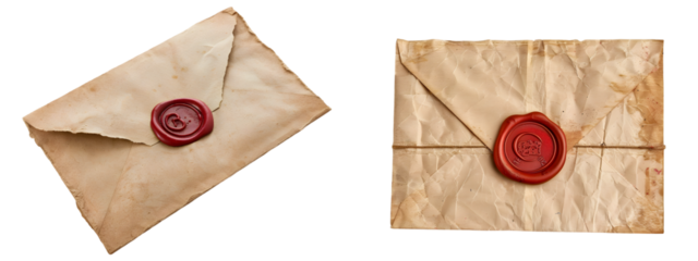 Antique Wax Sealed Envelopes on Transparent Background