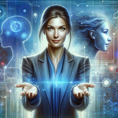 A positive woman looking at me with her palms outstretched