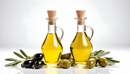 Bottle of olive oil and vinegar isolated on white background