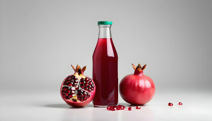 bottle of pomegranate juice isolated on a white background