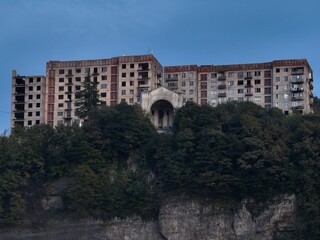 Aerial view of the Chiatura miners city in Imereti province, Georgia