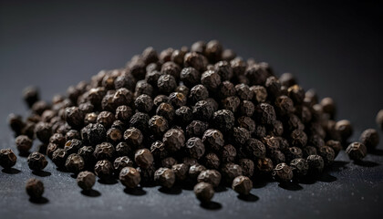 Close-up image of black pepper on black background