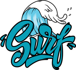 Vintage hand lettering emblem of Surf club with wave. Vector illustration - 764679711