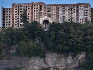 Aerial view of the Chiatura miners city in Imereti province, Georgia